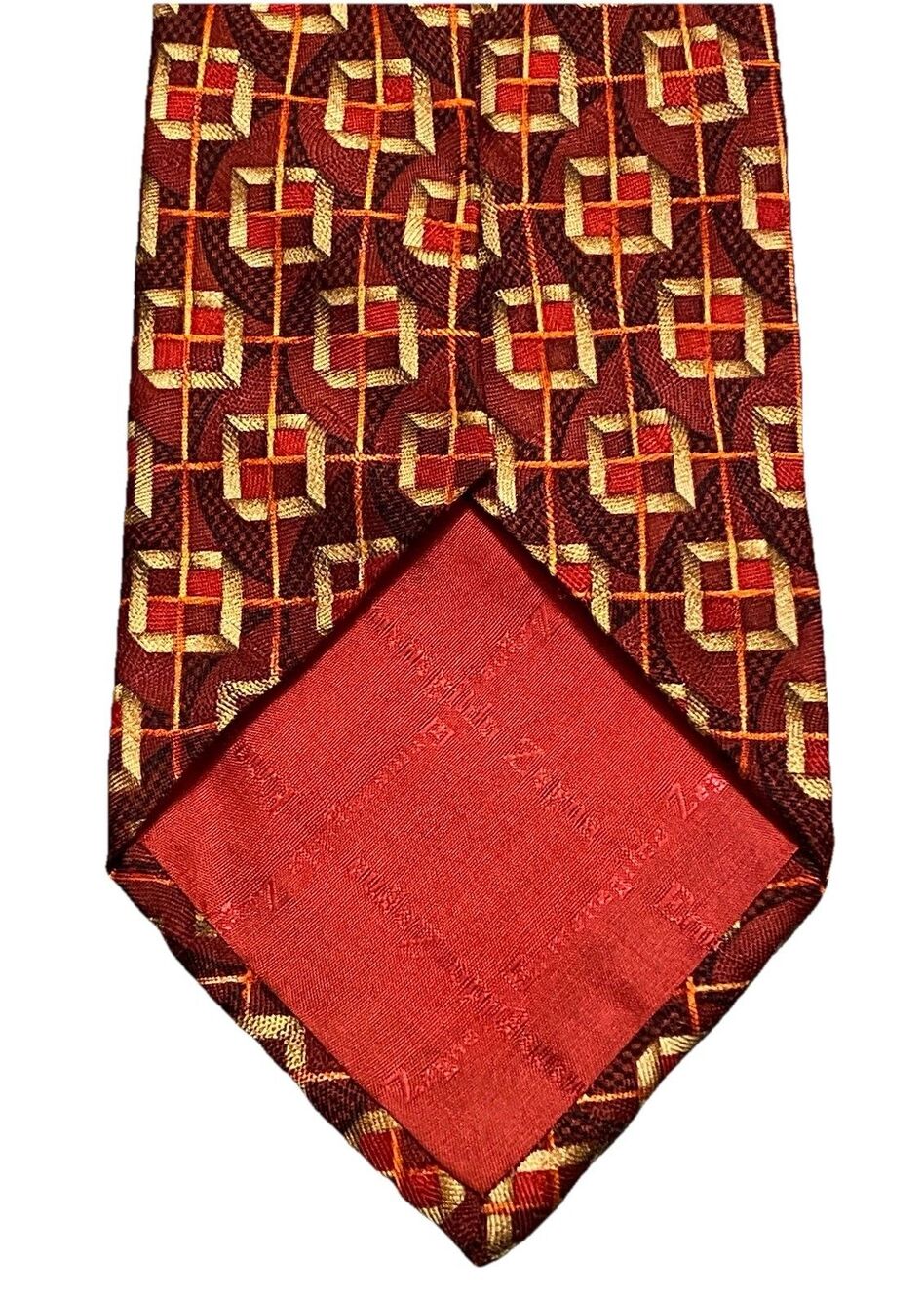 Ermenegildo Zegna Tie Necktie 100% Silk Geometric Art Deco Italy 56.5" L 3.75" W - Picture 6 of 7